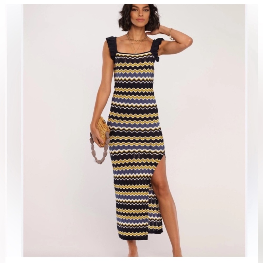 Elegant Blue and Yellow Chevron Maxi Dress